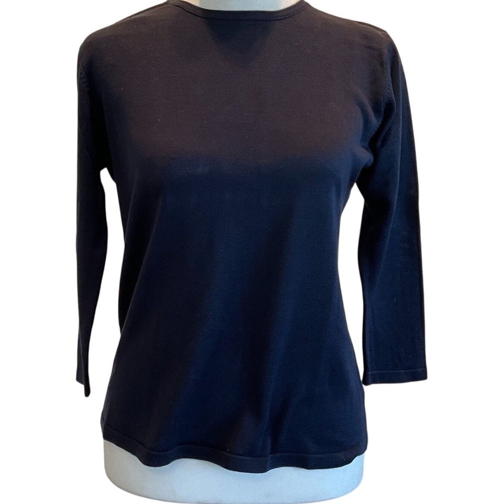 Windridge Cheryl Nash Navy Blue 100% Silk Crew Neck 3/4 Sleeve Sweater Small